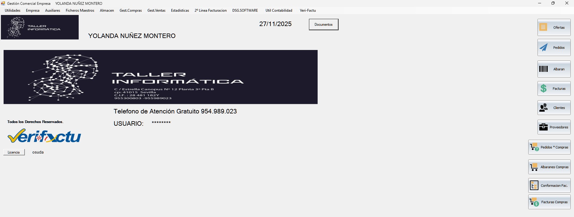 Software Verifactu homologado - Pantalla principal